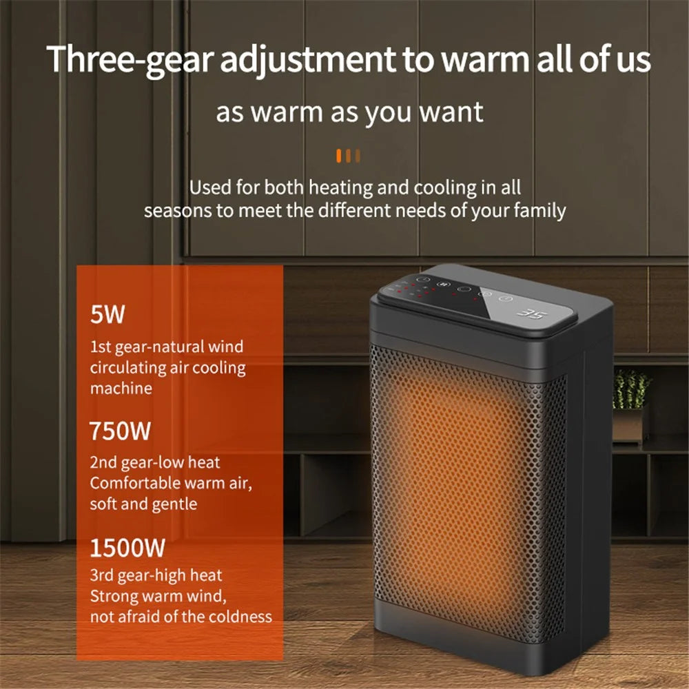 YND-1200D Mini PTC Electric Heater Winter Home Quiet Warm Wind Heating  Fan with Digital Display Touch Panel - EU Plug - 7