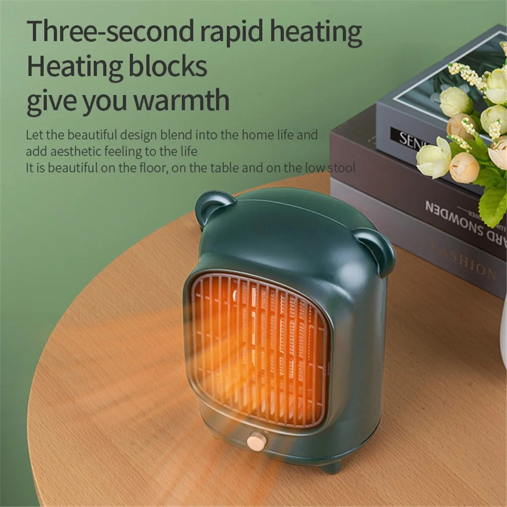 YND-500 Mini Desktop PTC Ceramics Heating Fan Mute Winter Home Air Warmer Warm Wind Electric Heater - Green / EU Plug - 3