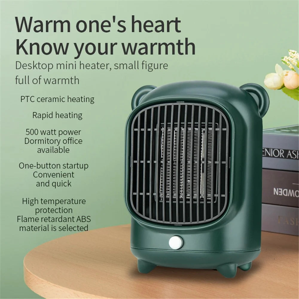 YND-500 Mini Desktop PTC Ceramics Heating Fan Mute Winter Home Air Warmer Warm Wind Electric Heater - Green / EU Plug - 6