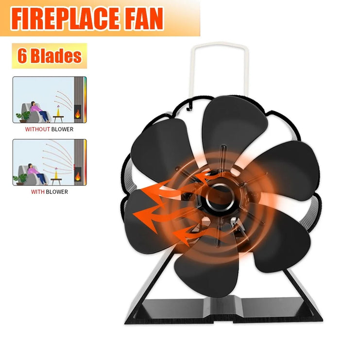 6 Blade Mini Fireplace Heat Powered Stove Fan Log Wood Burner Silent Home Fireplace Fan Efficient Heat Distribution - 3