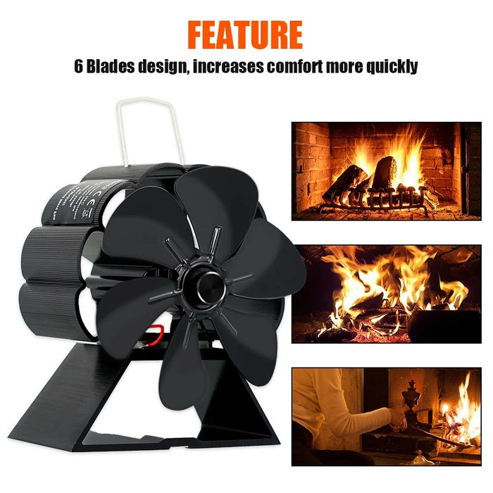 6 Blade Mini Fireplace Heat Powered Stove Fan Log Wood Burner Silent Home Fireplace Fan Efficient Heat Distribution - 4