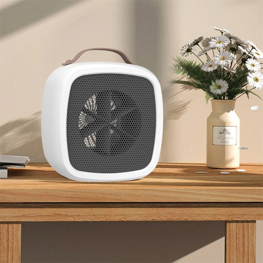 Portable Mini Electric Heater Desktop 500W Retro Warmer Hot Wind Silent Electric Heater with 2 Speed for Home, Office - White / EU Plug - 3