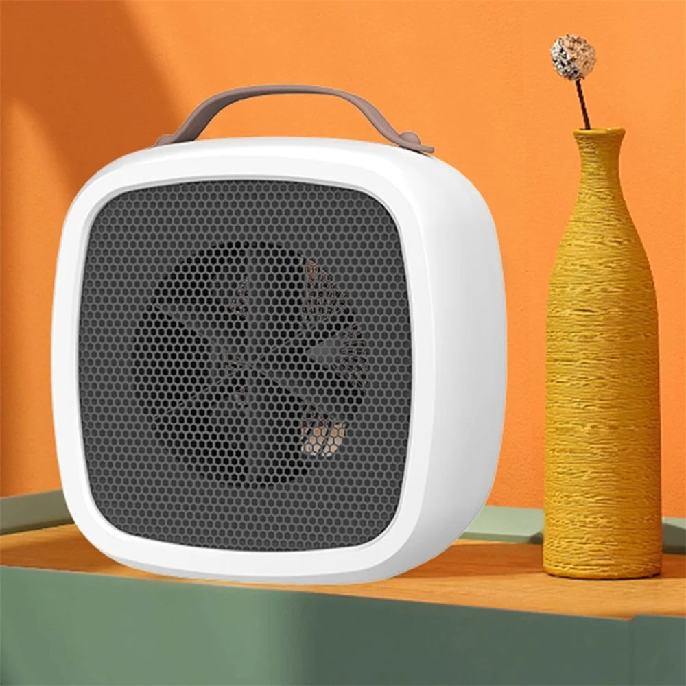 Portable Mini Electric Heater Desktop 500W Retro Warmer Hot Wind Silent Electric Heater with 2 Speed for Home, Office - White / EU Plug - 4