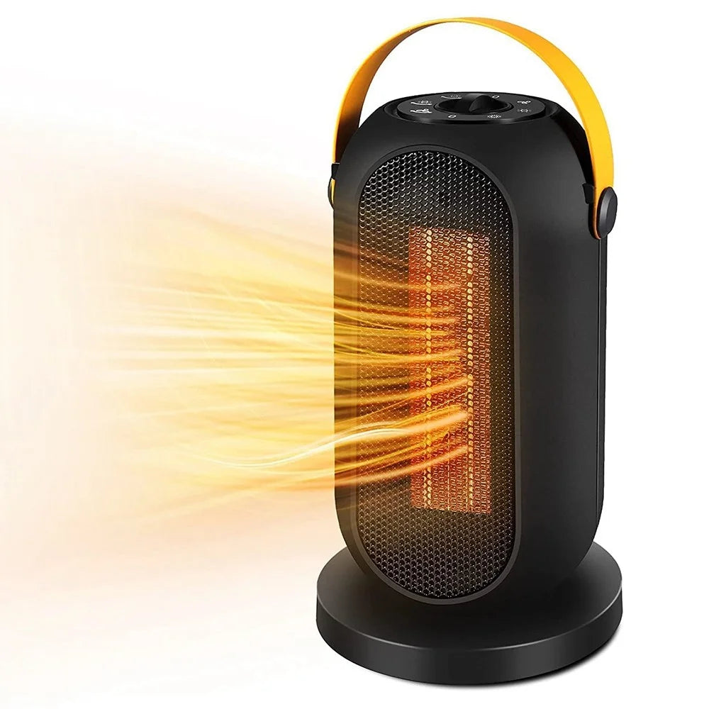 PTC-1500Q1 1200W Household Vertical Electric Heater PTC Ceramic Heater Desktop 90-Degree Rotating Warmer with PU Handle for Home Office - EU Plug - 1