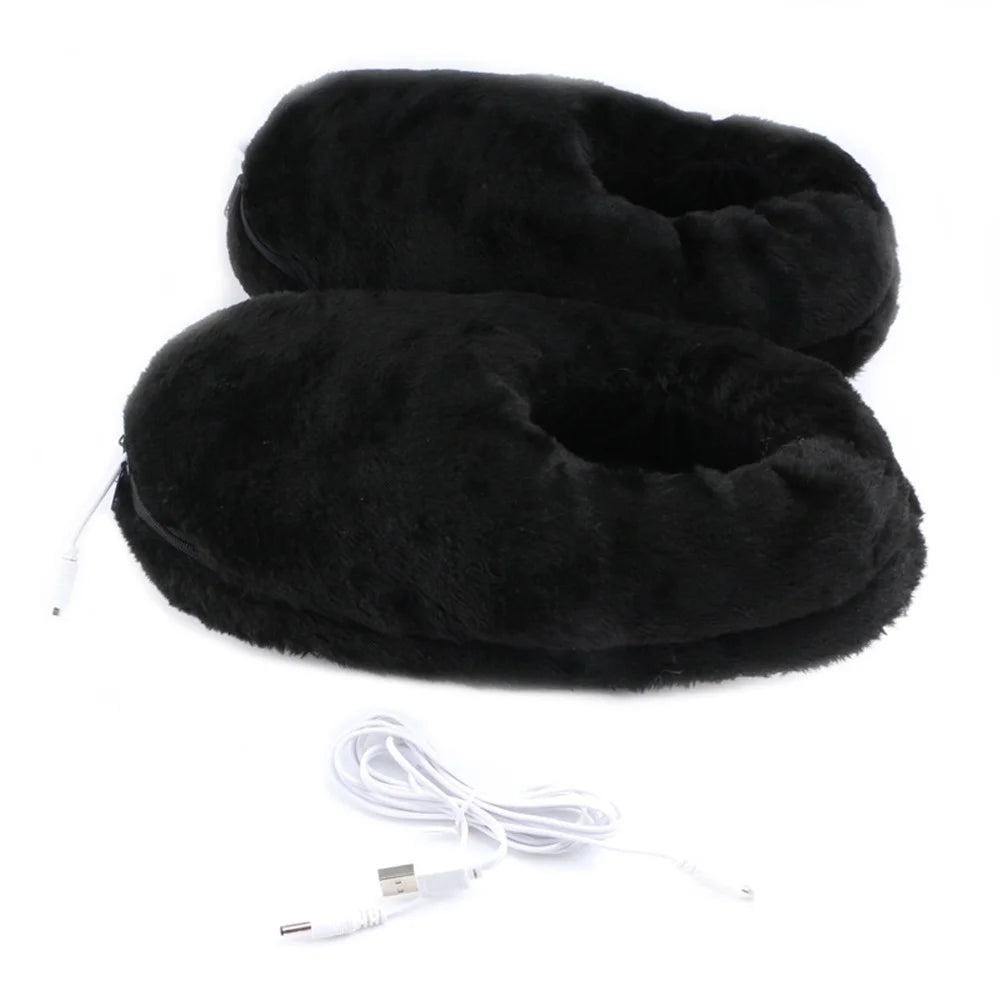 Size 36-46 USB Electric Heated Slippers Winter Thicken Feet Warmer Plush Shoes Foot Heater - Black - 1
