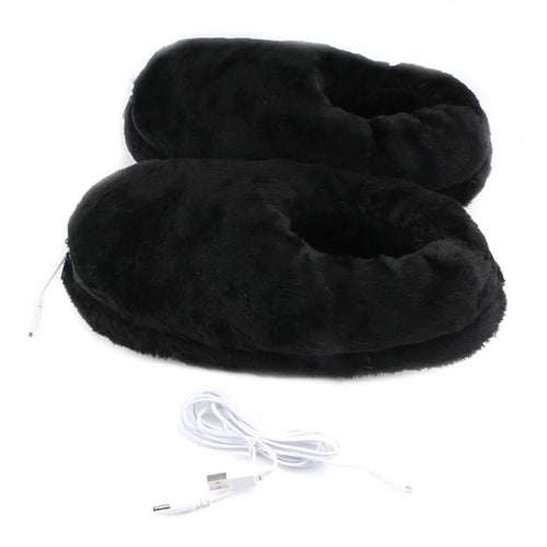 Size 36-46 USB Electric Heated Slippers Winter Thicken Feet Warmer Plush Shoes Foot Heater - Black - 1