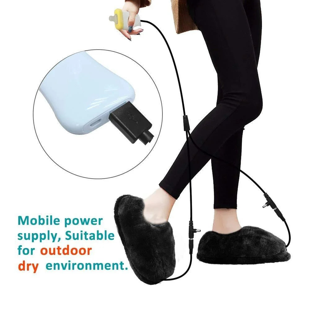 Size 36-46 USB Electric Heated Slippers Winter Thicken Feet Warmer Plush Shoes Foot Heater - Black - 2