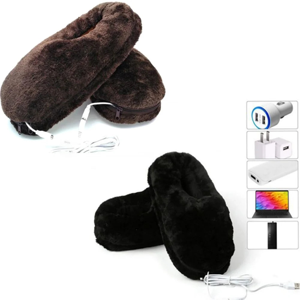 Size 36-46 USB Electric Heated Slippers Winter Thicken Feet Warmer Plush Shoes Foot Heater - Black - 5