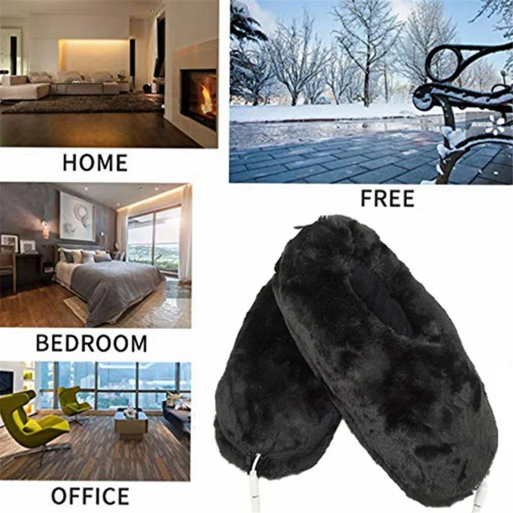 Size 36-46 USB Electric Heated Slippers Winter Thicken Feet Warmer Plush Shoes Foot Heater - Black - 6