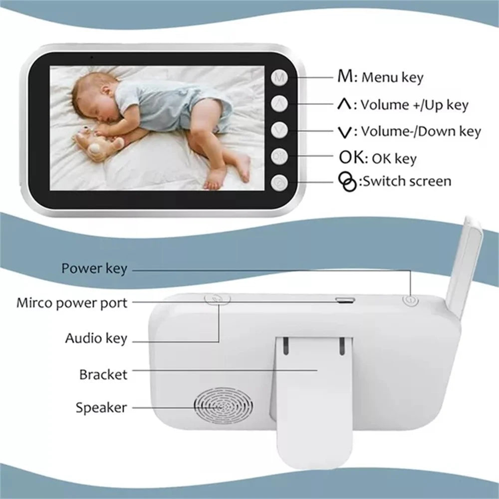 ABM100 4.3 inch LCD Baby Monitor Temperature Monitoring Lullabies 2 Way Voice Talk Baby Security IR Night Vision Video Camera - US Plug - 5