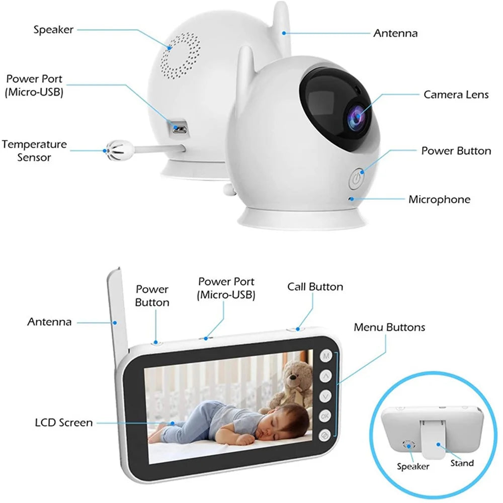 ABM100 4.3 inch LCD Baby Monitor Temperature Monitoring Lullabies 2 Way Voice Talk Baby Security IR Night Vision Video Camera - US Plug - 6