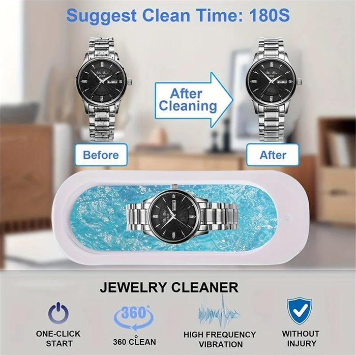S700 Glasses Ultrasonic Cleaning Machine Vibration Cleaner Jewelry Washing Tool - White - 4