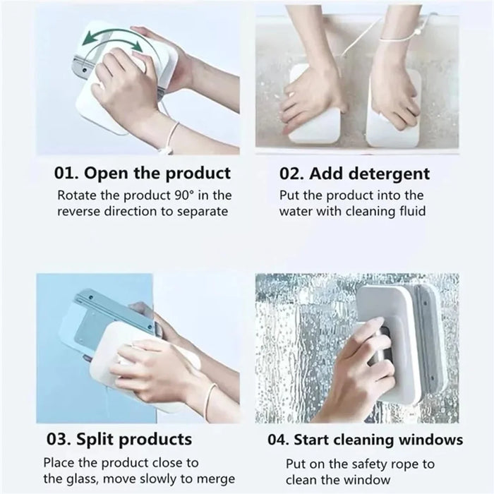 M0310 3-10mm Home Window Cleaning Tool Magnetic Double-Sided Glass Cleaning Brush - White+Grey - 5
