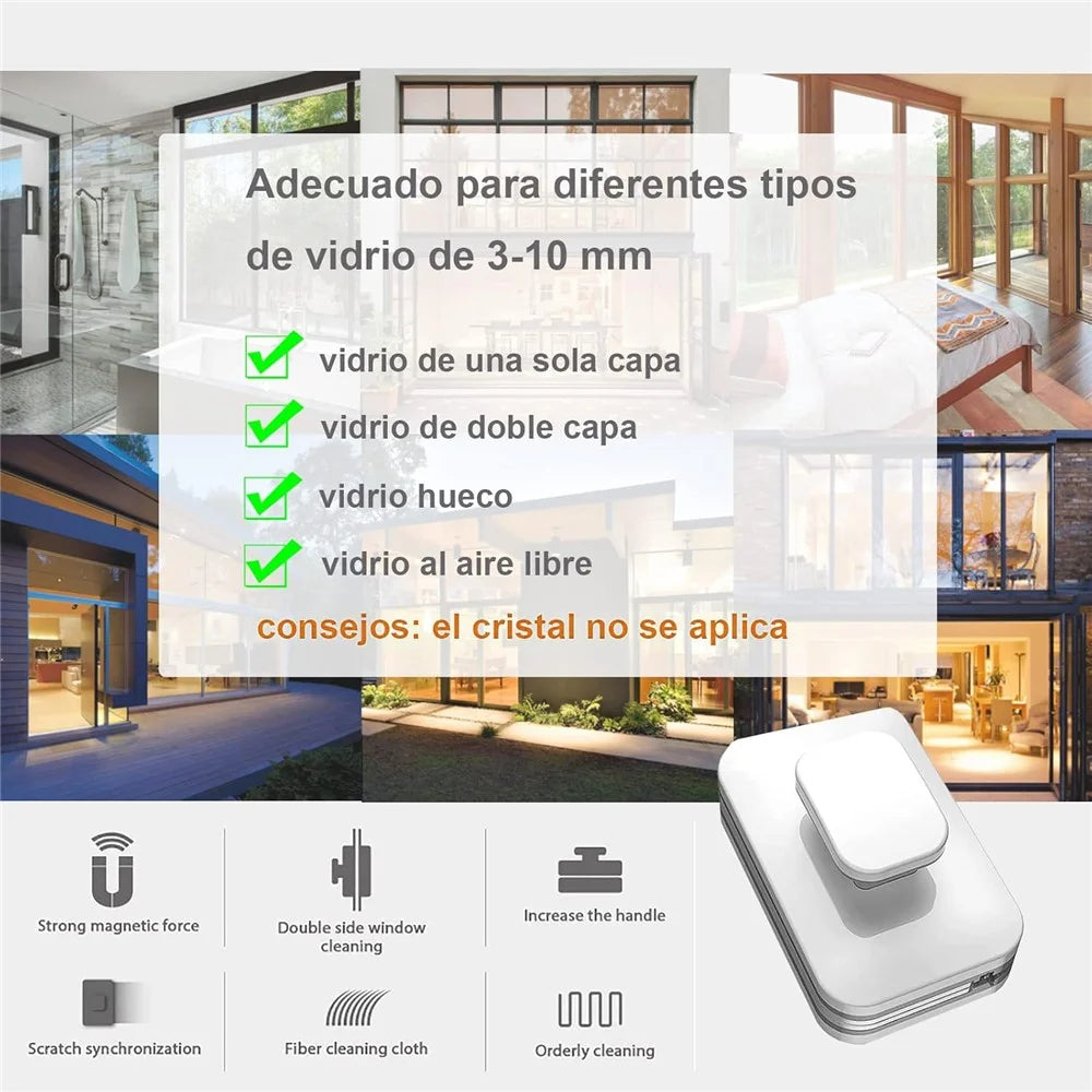 M0815 8-15mm Home Window Cleaning Tool Magnetic Double-Sided Glass Cleaning Brush - White+Grey - 4