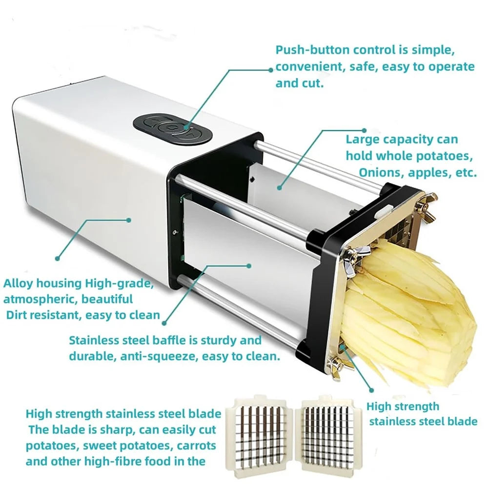 Automatic Electric French Fry Cutter Kitchen Potato Vegetable Slicer (No FDA, BPA Free) - EU Plug - 2