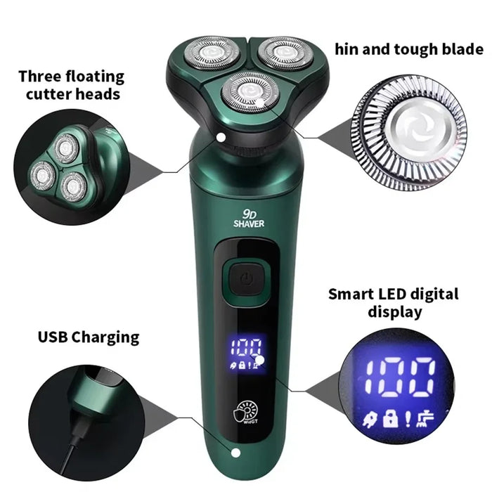 SR700 4 In 1 Electric Shaver USB Rechargeable Smart Digital Display 3 Floating Heads Washable Razor - 7