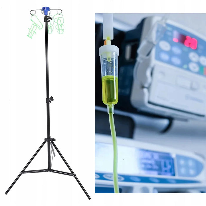 IV Drip Bag Stand Aluminum Alloy Foldable Base Adjustable Height IV Pole Stand with 4 Hooks - 2