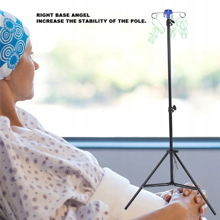 IV Drip Bag Stand Aluminum Alloy Foldable Base Adjustable Height IV Pole Stand with 4 Hooks - 4