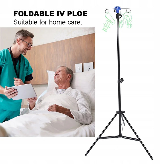IV Drip Bag Stand Aluminum Alloy Foldable Base Adjustable Height IV Pole Stand with 4 Hooks - 5
