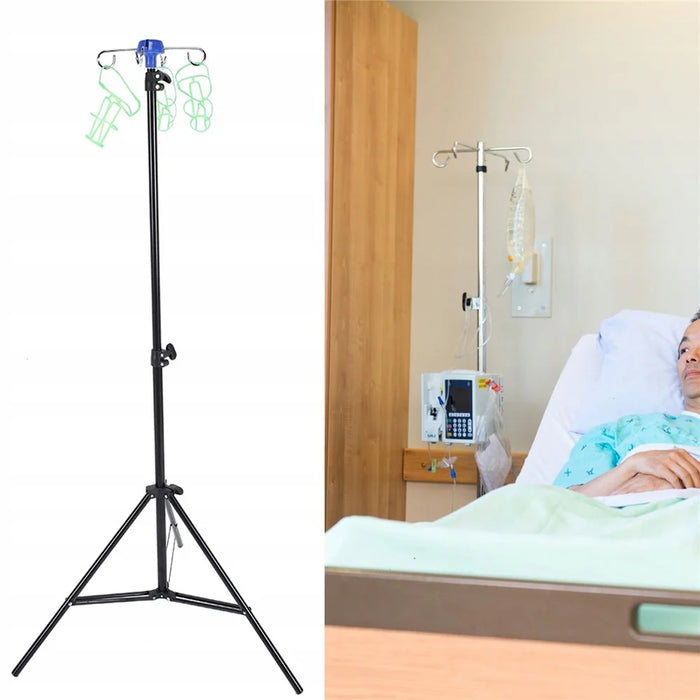 IV Drip Bag Stand Aluminum Alloy Foldable Base Adjustable Height IV Pole Stand with 4 Hooks - 6