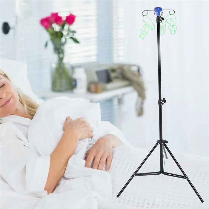 IV Drip Bag Stand Aluminum Alloy Foldable Base Adjustable Height IV Pole Stand with 4 Hooks - 7