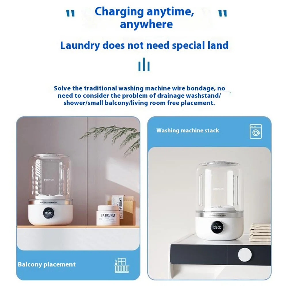 SANHUO YE02 1.2L Portable Mini Washing Machine for Travel Underwear Socks Cordless Cleaner - 5