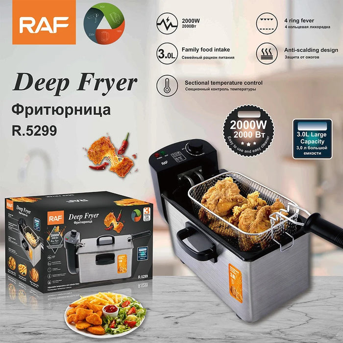 Electric Deep Fryer Home Commercial Use Fried Dough Sticks French Fries Chicken Wings Fryer (BPA Free, No FDA) - EU Plug - 3