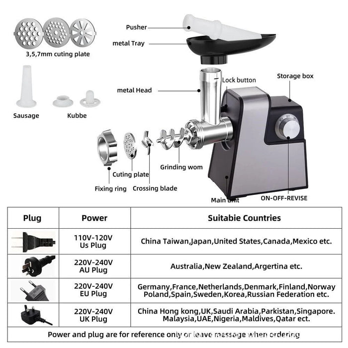 Stainless Steel Electric Meat Grinder Multi-Function Sausage Stuffer Mincer Machine (BPA Free, No FDA) - EU Plug - 6