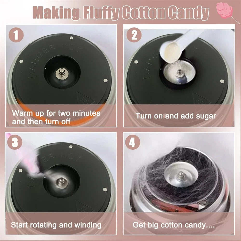 NORYONG Mini Cotton Candy Maker for Kids Home Use 500W Electric Cotton Candy Machine, EU Plug (BPA Free, No FDA) - Pink - 6