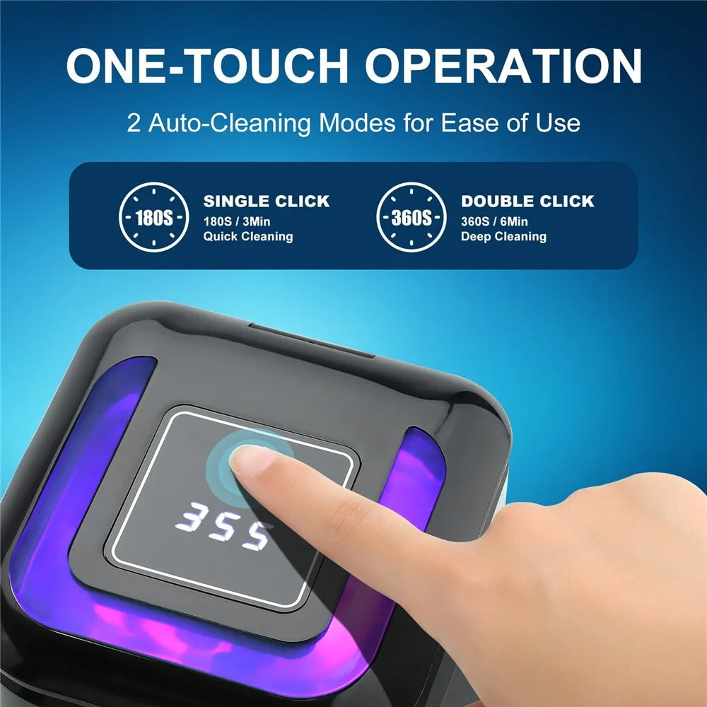 Ultrasonic Retainer Cleaner 42,000Hz 4 Modes Denture Cleaner for Mouth Guards, Braces, Toothbrush Heads, EU Plug - Black - 5