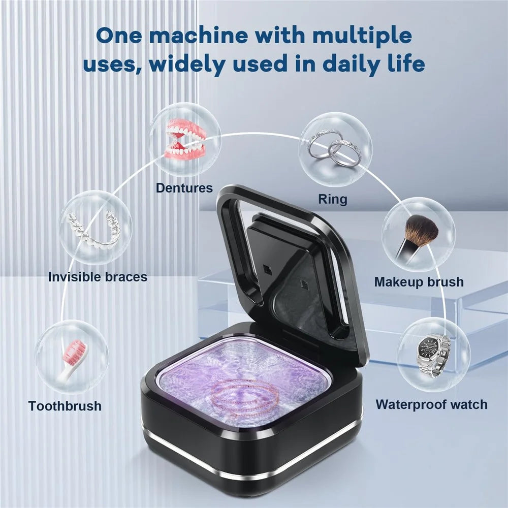 Ultrasonic Retainer Cleaner 42,000Hz 4 Modes Denture Cleaner for Mouth Guards, Braces, Toothbrush Heads, EU Plug - Black - 6