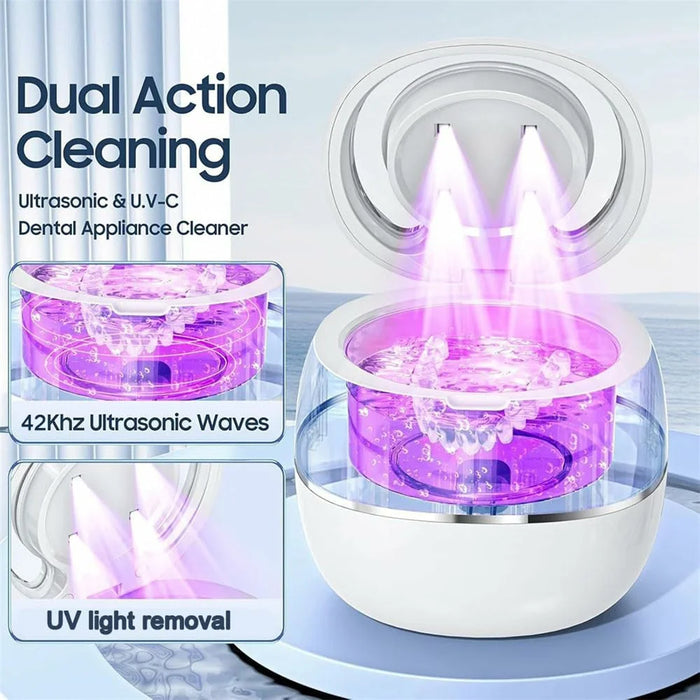 Ultrasonic Retainer Cleaner Machine 43khz Cleaning Pod with 2 Cleaning Modes Digital Timer for Mouth Guard, Jewelry, EU Plug - White - 2
