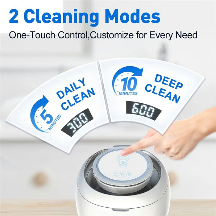 Ultrasonic Retainer Cleaner Machine 43khz Cleaning Pod with 2 Cleaning Modes Digital Timer for Mouth Guard, Jewelry, EU Plug - White - 6