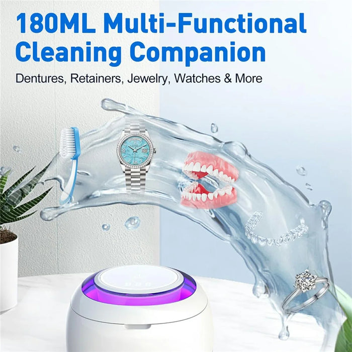 Ultrasonic Retainer Cleaner Machine 43khz Cleaning Pod with 2 Cleaning Modes Digital Timer for Mouth Guard, Jewelry, EU Plug - White - 7
