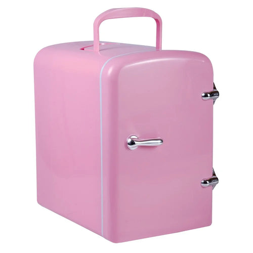 ETC4 4L Mini Fridge Car Home Dual-Use Beauty Cosmetic Cooler Portable Refrigerator with Two Cable - EU Plug - Pink - 1