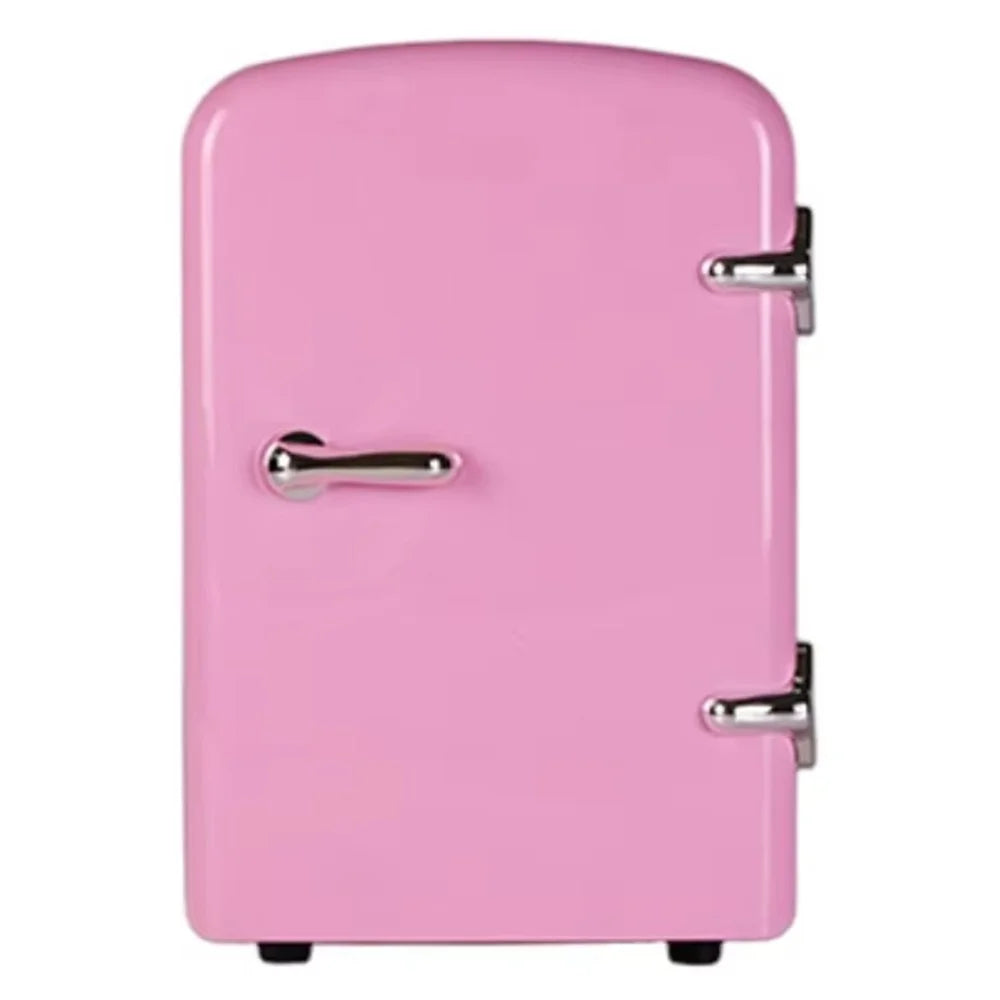 ETC4 4L Mini Fridge Car Home Dual-Use Beauty Cosmetic Cooler Portable Refrigerator with Two Cable - EU Plug - Pink - 2