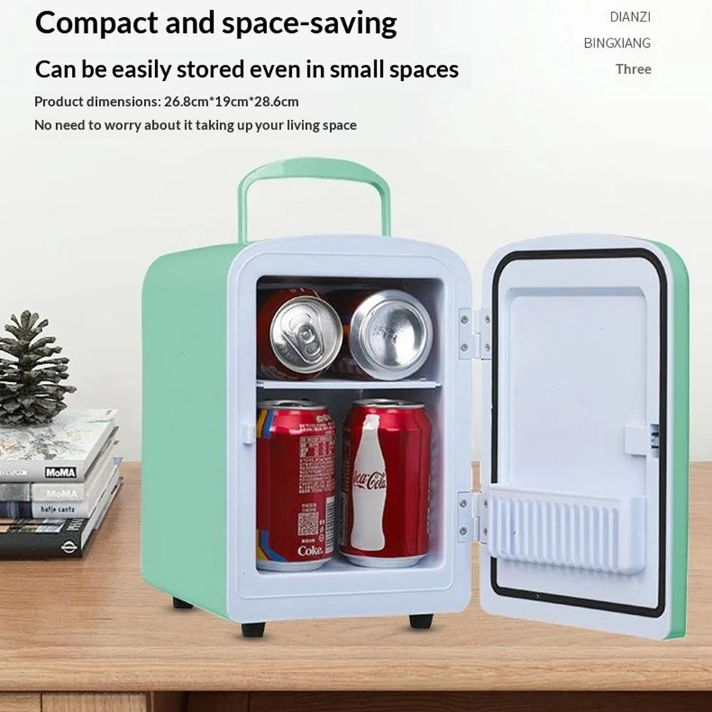 ETC4 4L Mini Fridge Car Home Dual-Use Beauty Cosmetic Cooler Portable Refrigerator with Two Cable - EU Plug - Pink - 4