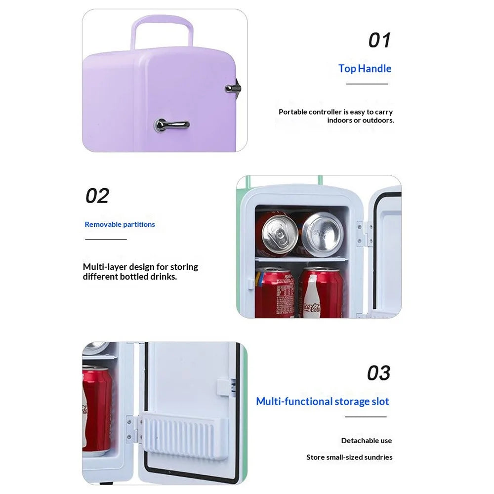 ETC4 4L Mini Fridge Car Home Dual-Use Beauty Cosmetic Cooler Portable Refrigerator with Two Cable - EU Plug - Pink - 7