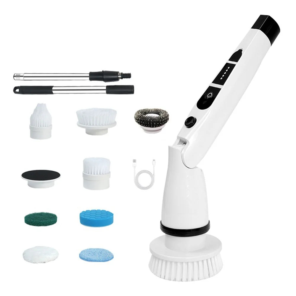 K-106 Electric Cleaning Brush with 8 Brush Heads Multi-Function Telescopic Cordless Scrubber - White - 1