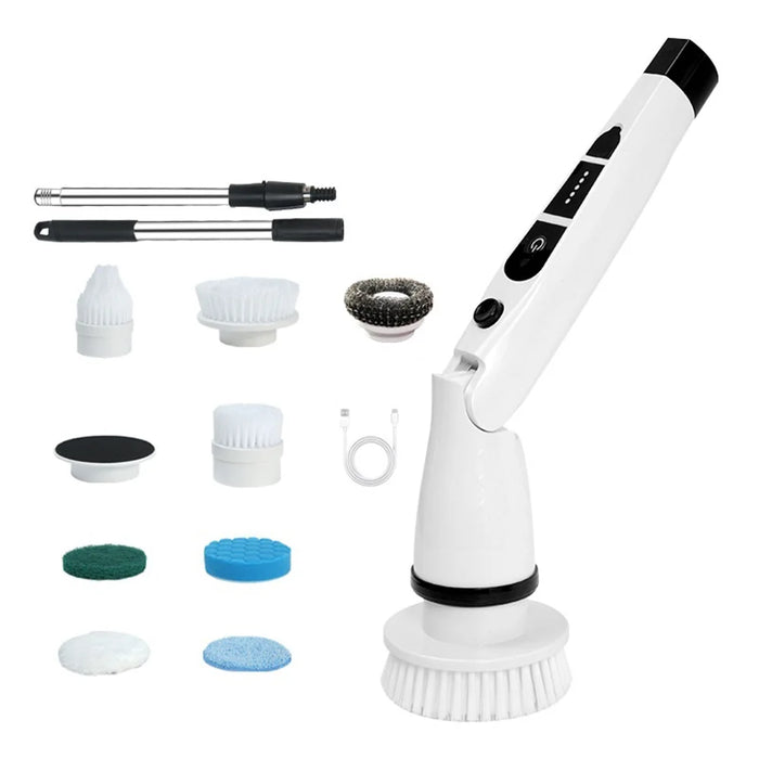 K-106 Electric Cleaning Brush with 8 Brush Heads Multi-Function Telescopic Cordless Scrubber - White - 1