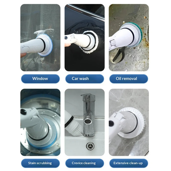 K-106 Electric Cleaning Brush with 8 Brush Heads Multi-Function Telescopic Cordless Scrubber - White - 3