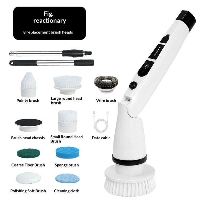 K-106 Electric Cleaning Brush with 8 Brush Heads Multi-Function Telescopic Cordless Scrubber - White - 7