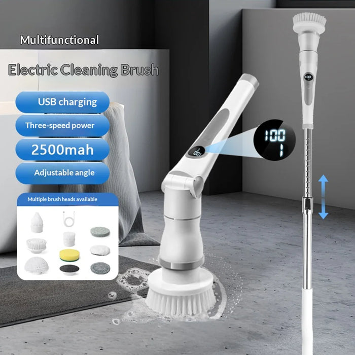 K-109 Electric Cleaning Brush with 8 Heads 3 Speeds Adjustable Multi-Function Scrubber for Kitchen Bathroom - Gray - 2