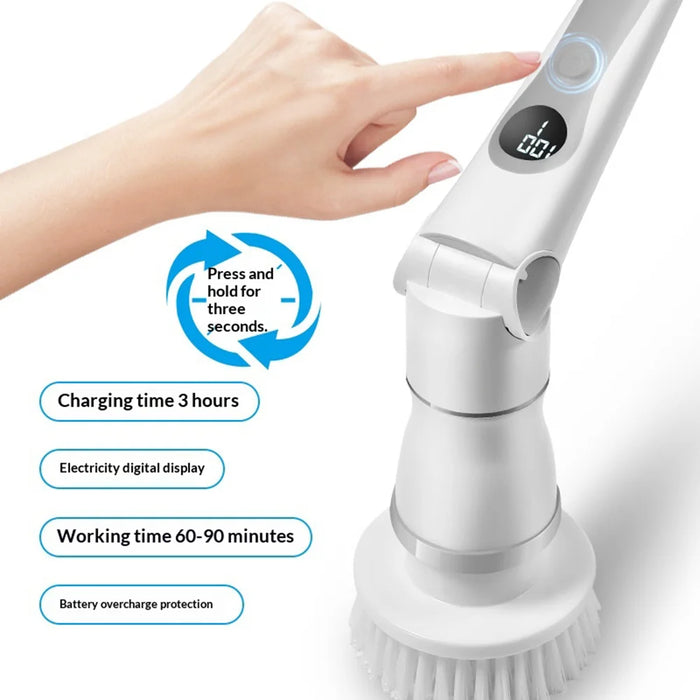 K-109 Electric Cleaning Brush with 8 Heads 3 Speeds Adjustable Multi-Function Scrubber for Kitchen Bathroom - Gray - 5