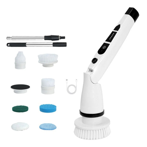 K-106 Electric Cleaning Brush with 7 Brush Heads Multi-Function Telescopic Cordless Scrubber - White - 1