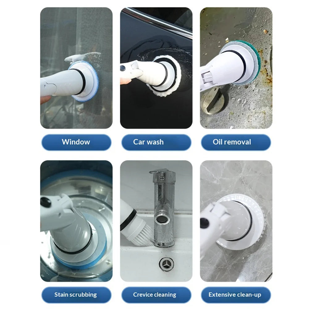 K-106 Electric Cleaning Brush with 7 Brush Heads Multi-Function Telescopic Cordless Scrubber - White - 3