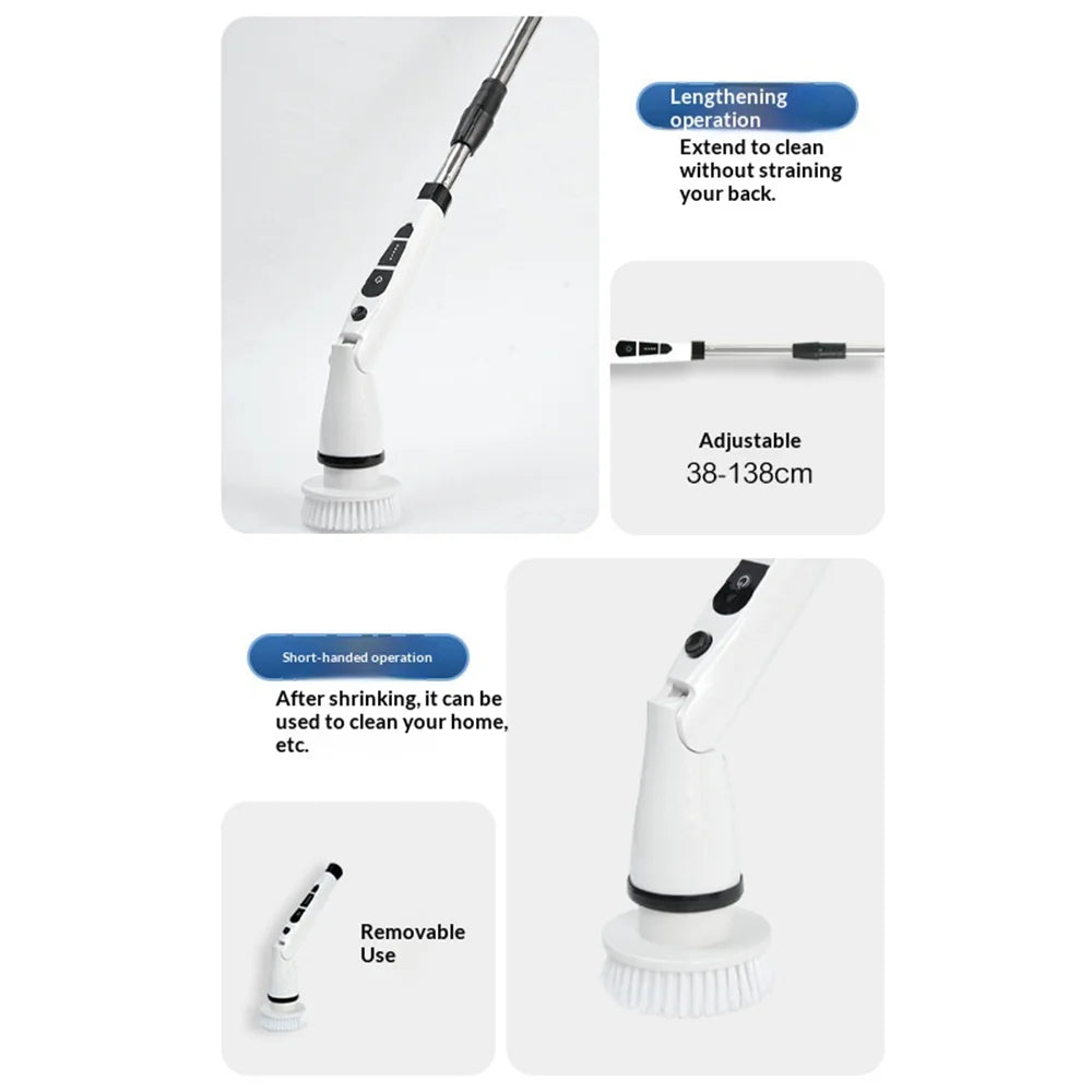 K-106 Electric Cleaning Brush with 7 Brush Heads Multi-Function Telescopic Cordless Scrubber - White - 5