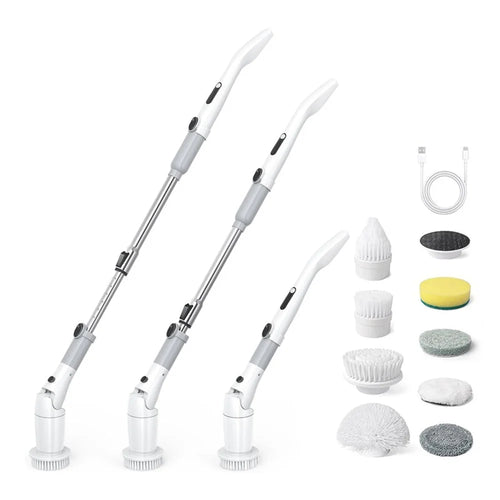 K-130 Electric Cleaning Brush with 8 Brush Heads 2 Speeds Adjustable Waterproof Cordless Scrubber for Car Kitchen Bathroom - Gray - 1