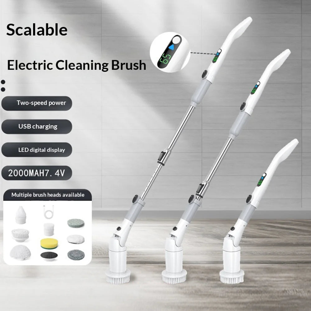 K-130 Electric Cleaning Brush with 8 Brush Heads 2 Speeds Adjustable Waterproof Cordless Scrubber for Car Kitchen Bathroom - Gray - 6