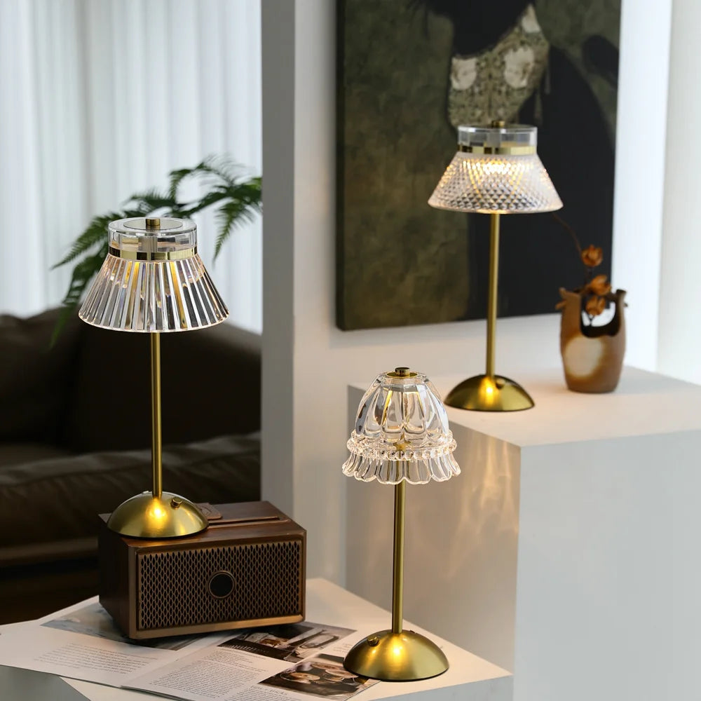 7030 Modern Acrylic Table Lamp 3 Color Temperature Touch Bedside Night Light for Bedroom Living Room - Gold/Style A - 2